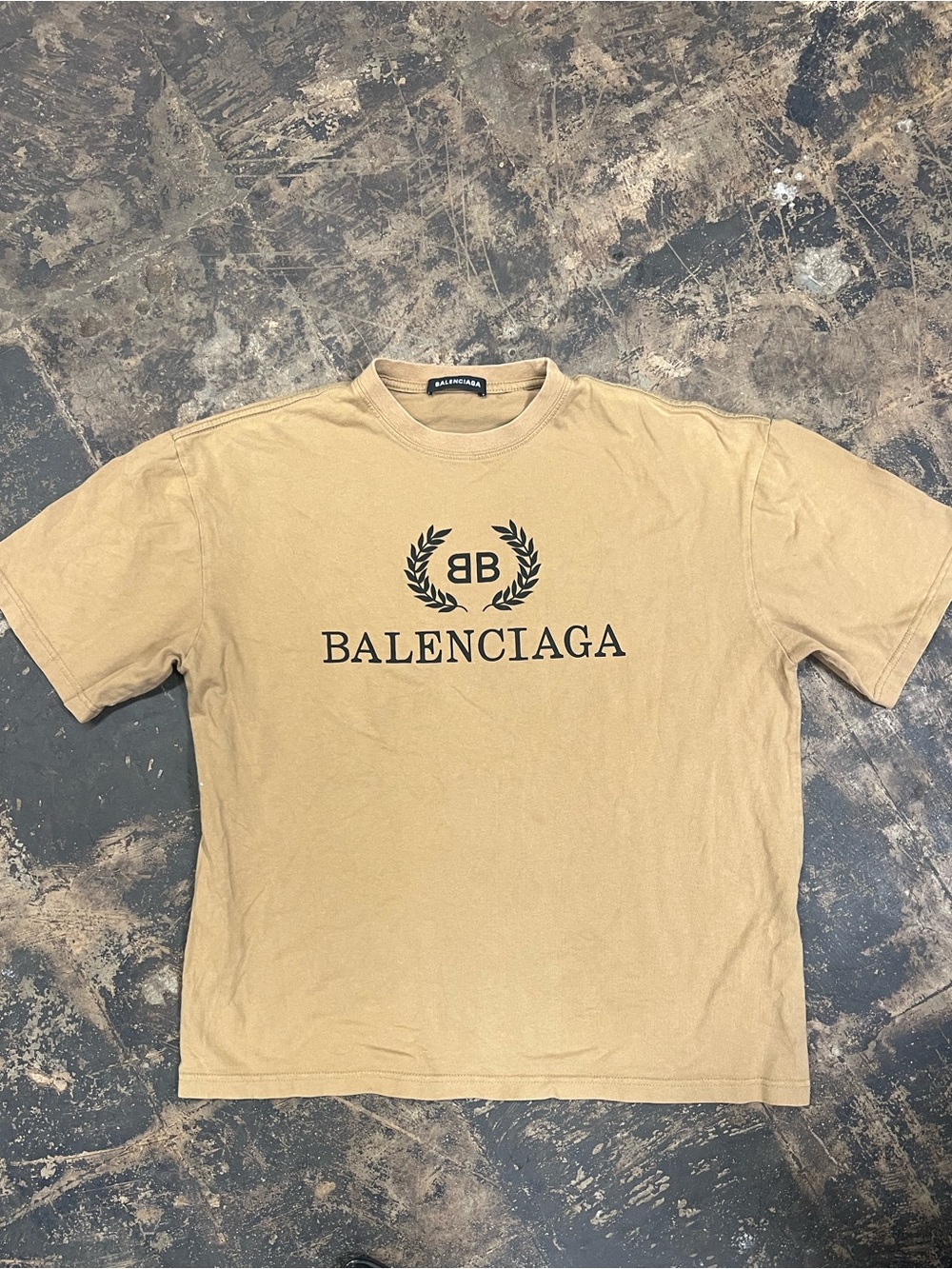 Balenciaga Men's Logo Crewneck T-Shirt in Tan